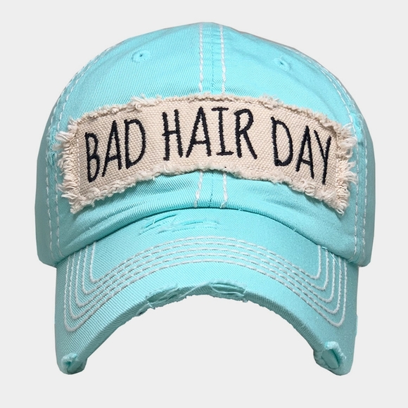 iFashionBox Accessories - Blue BAD HAIR DAY Message Brim Baseball Cap Hat Rugged Embroidered Trucker Patch